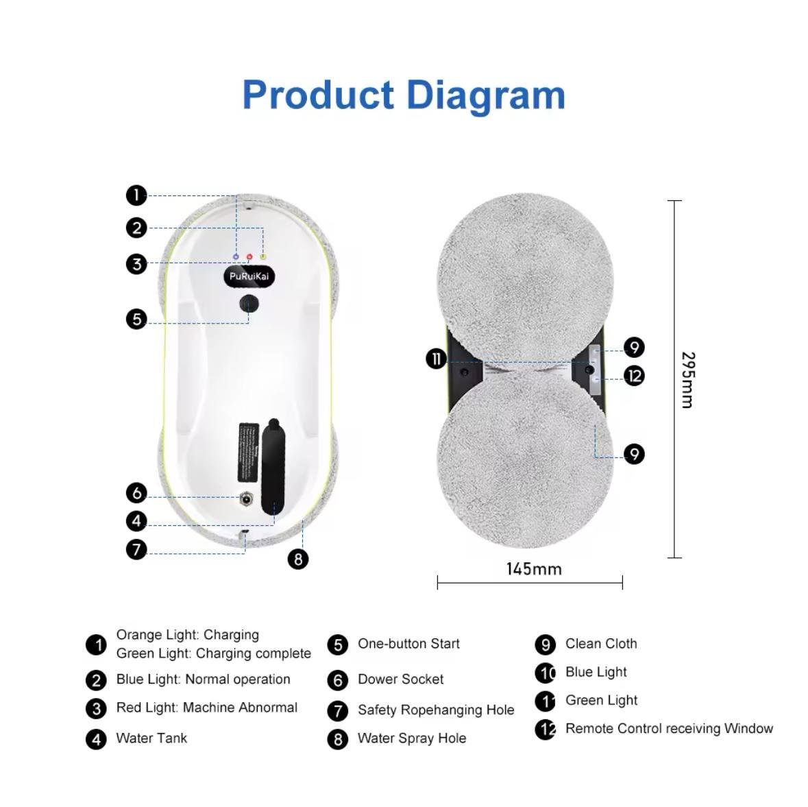 Робот-мойщик PuRuikai с распылителем для мойки окон автоматический (PRK-309) - фото 11