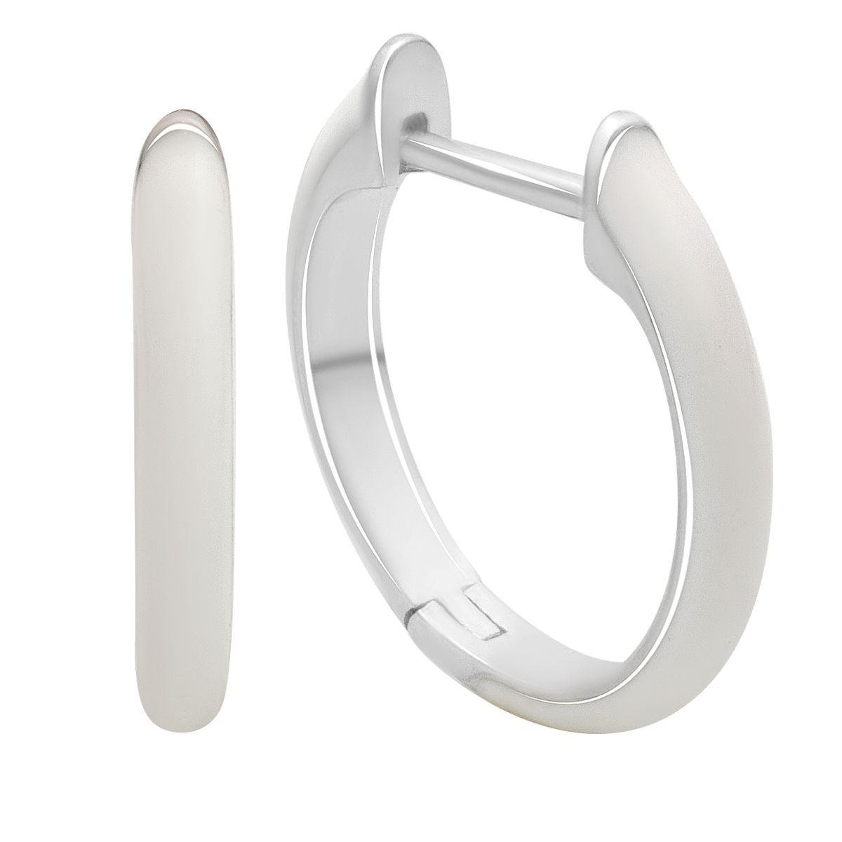 Срібні сережки-кільця з білою емаллю Срібні сережки-кільця з білою емаллю