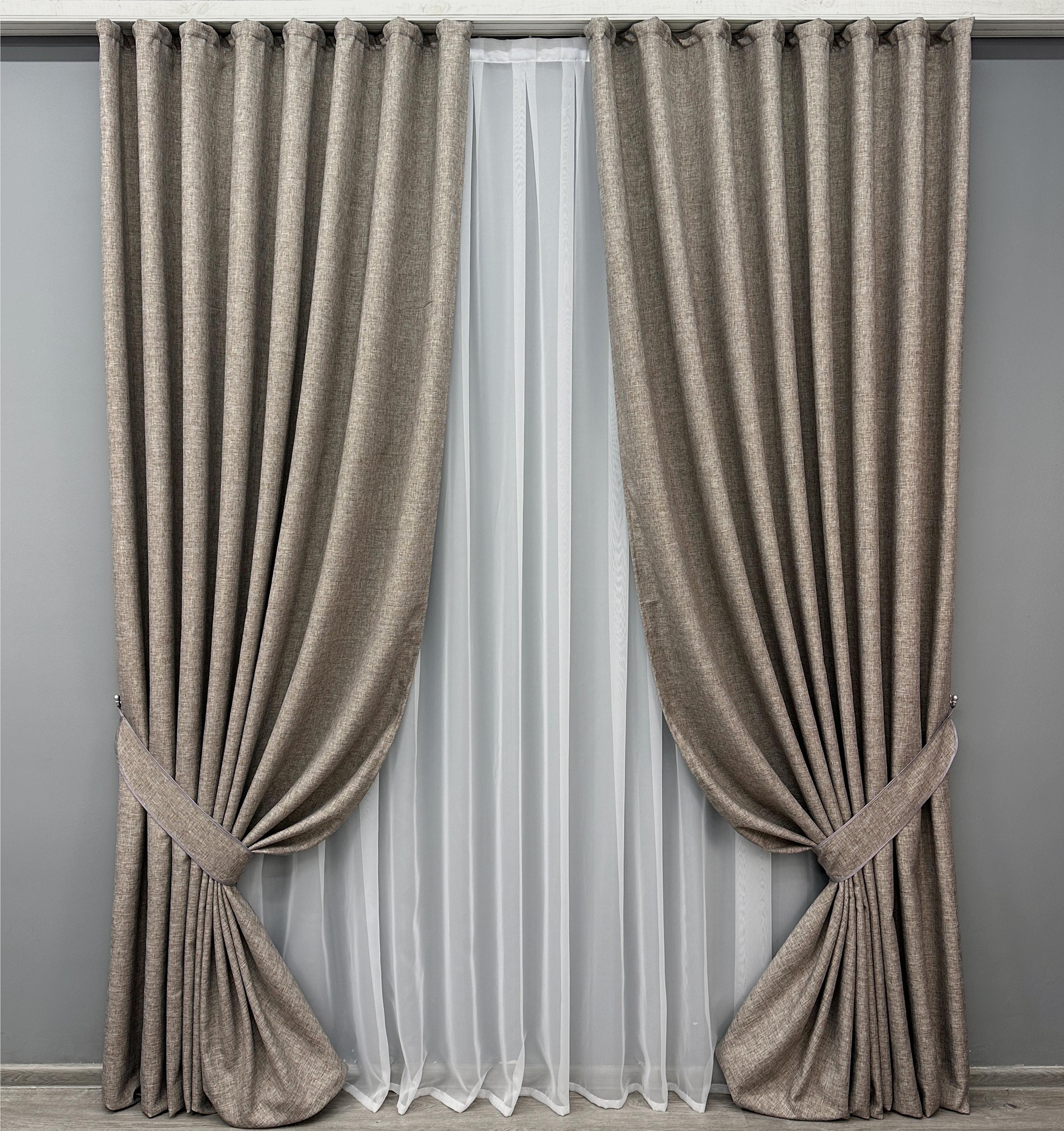 Комплект готовых штор VR-Textil Лен ALORA-TON № 1877ш 200х270 см 2 шт. Серо-коричневый (32-170) Комплект готовых штор VR-Textil Лен ALORA-TON № 1877ш 200х270 см 2 шт. Серо-коричневый (32-170)