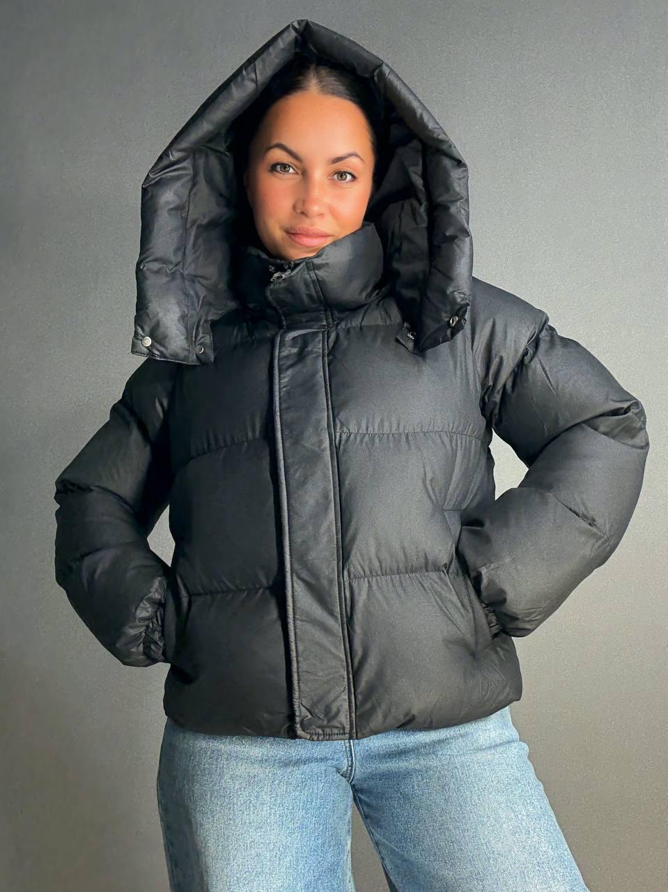 Куртка женская Lady Yep 10005 дутая пуффер с капюшоном р. 46 Черный - фото 4