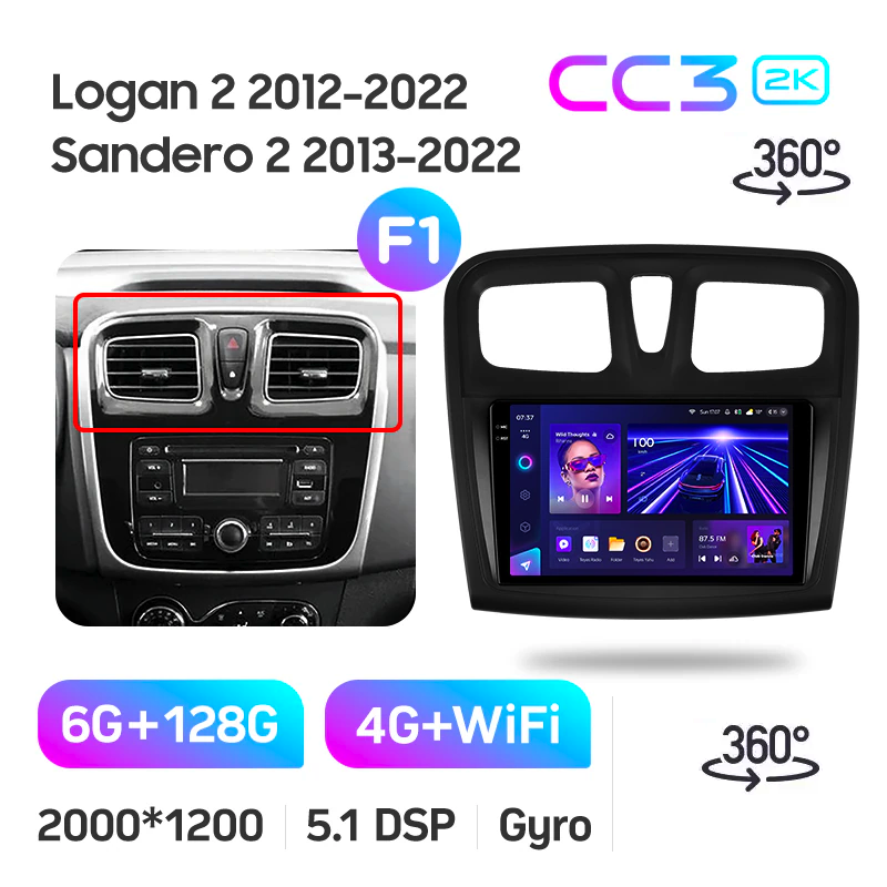 Автомагнитола штатная Teyes CC3 для Renault Logan 2012-2019 для Sandero 2014-2019 Android 2K 6/128 Гб с круговым обзором 360° вариант F1 (1909648646) - фото 2