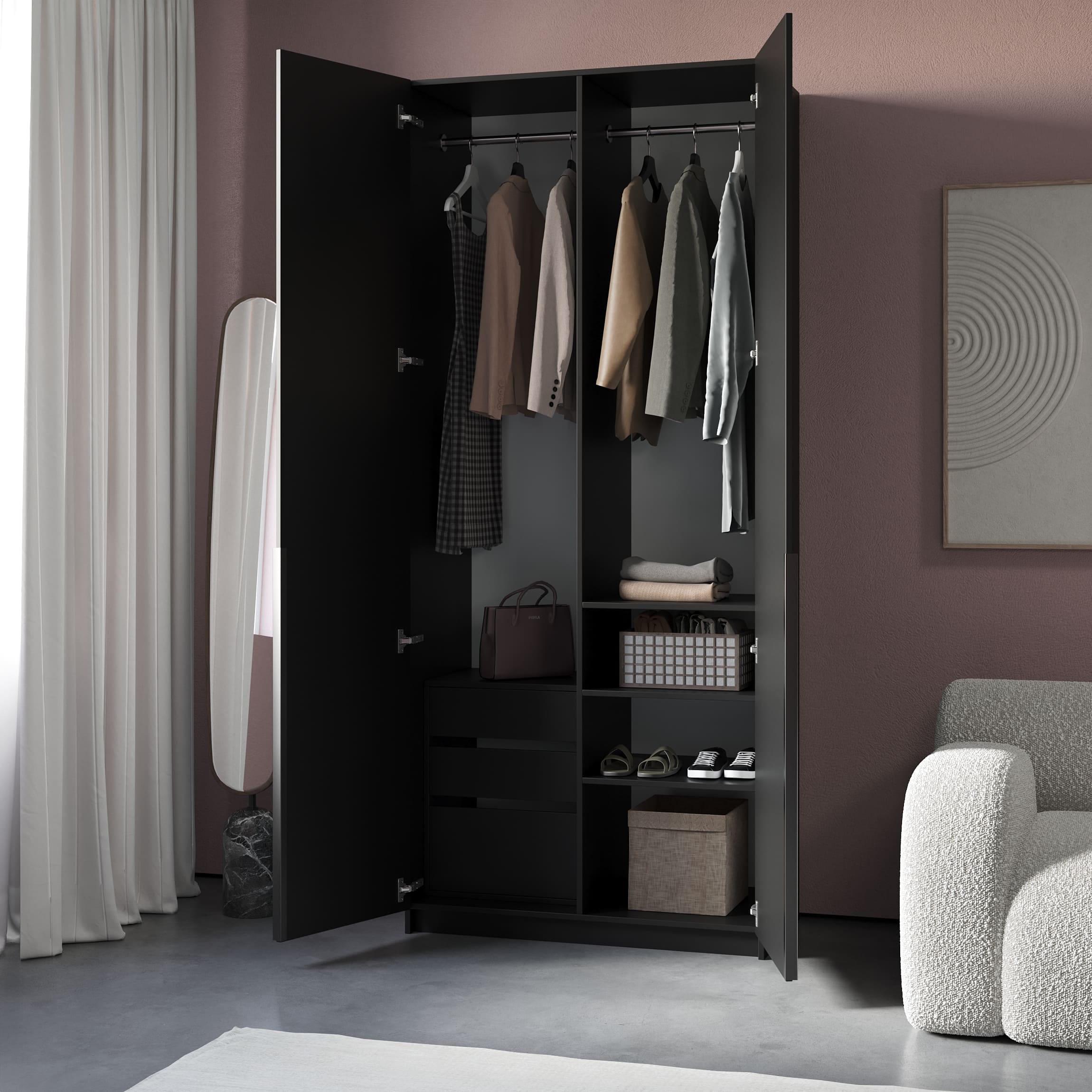 Шкаф со штангами и встроенной тумбой 234,5х90х50 см Черный (380516)