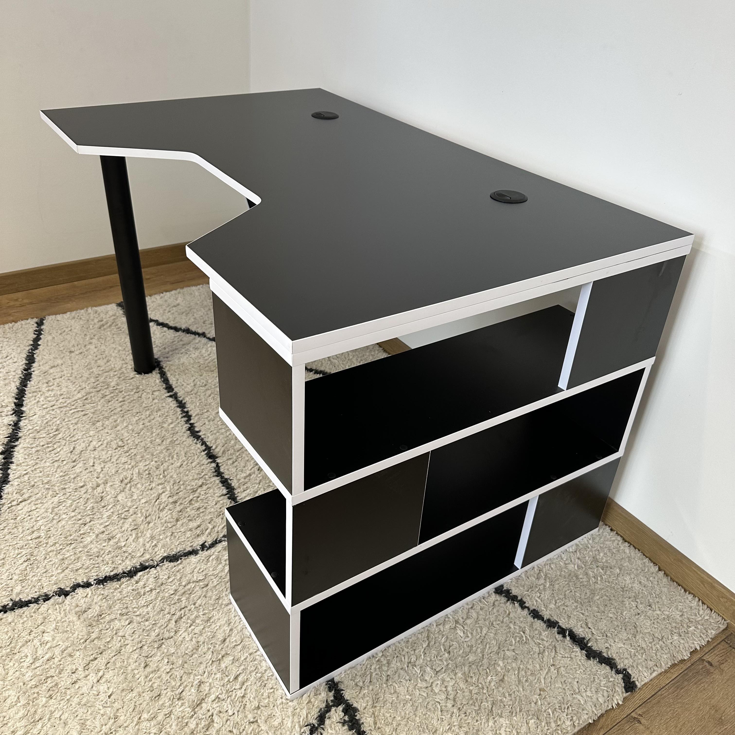 Стол компьютерный геймерский Drom Square со стеллажем Черно-белый