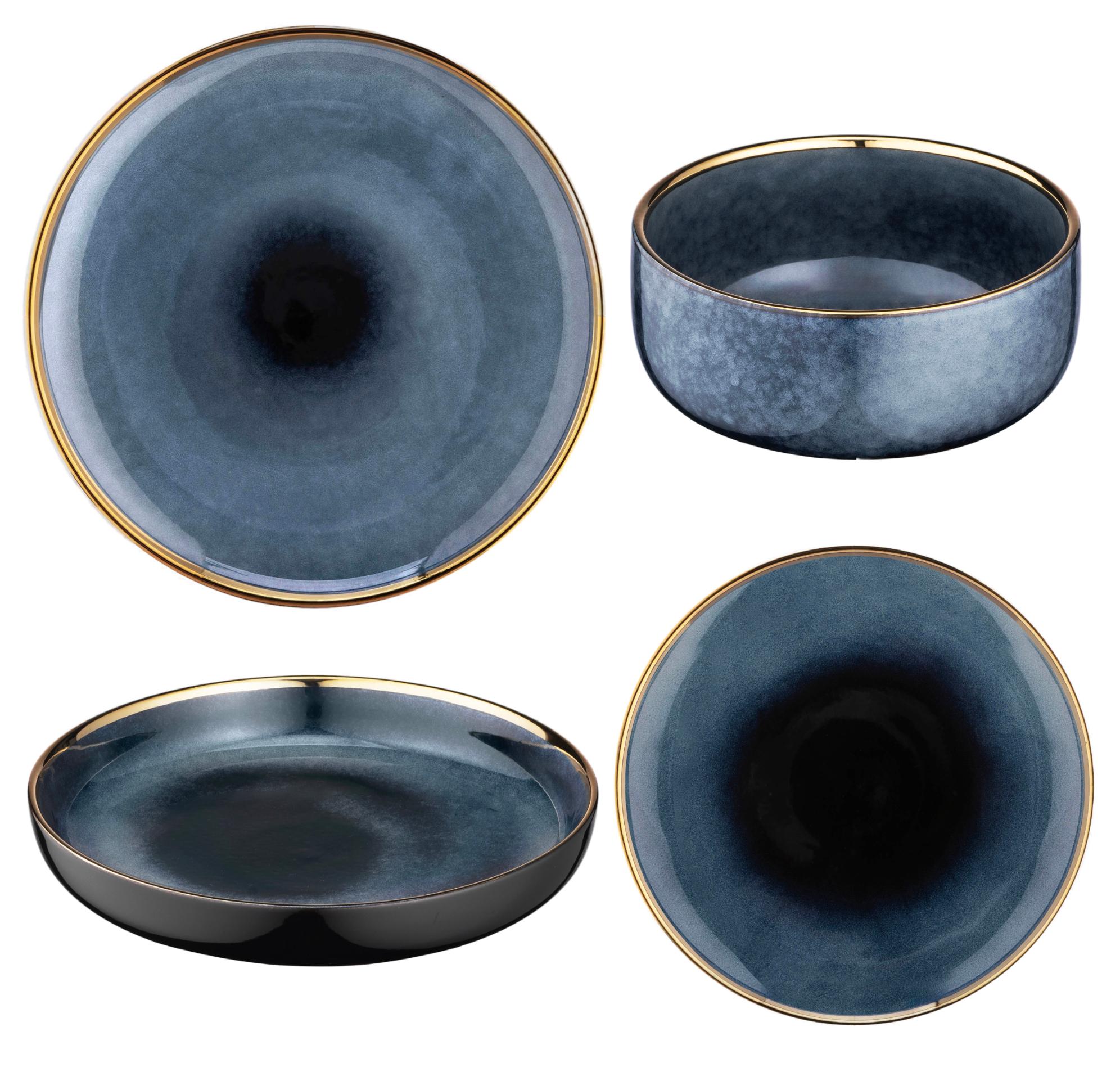 Сервиз столовой посуды Ardesto Andria 48 предметов 12 персон керамика Синий с золотым кантом