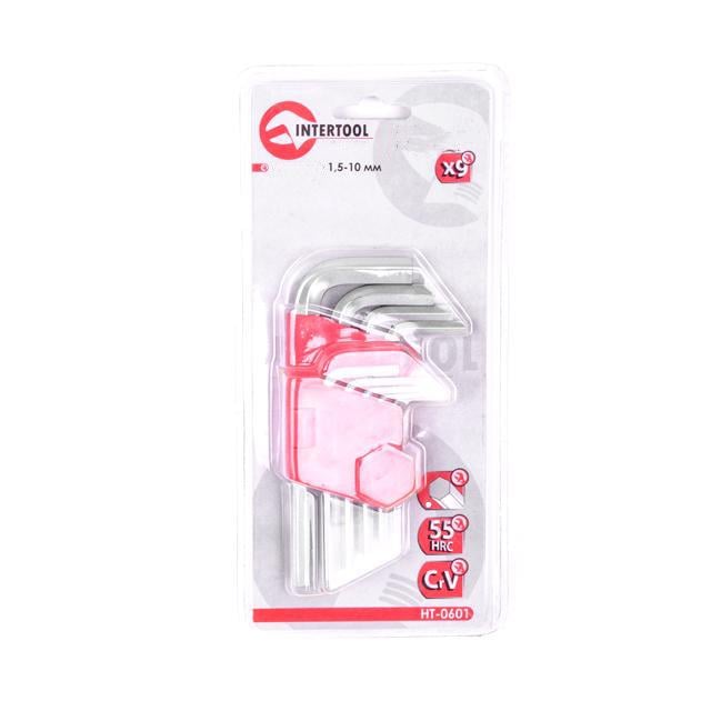 Ключ шестигранний Intertool Cr-V L-подібний 1,5-10 мм 9 шт. (000028006)