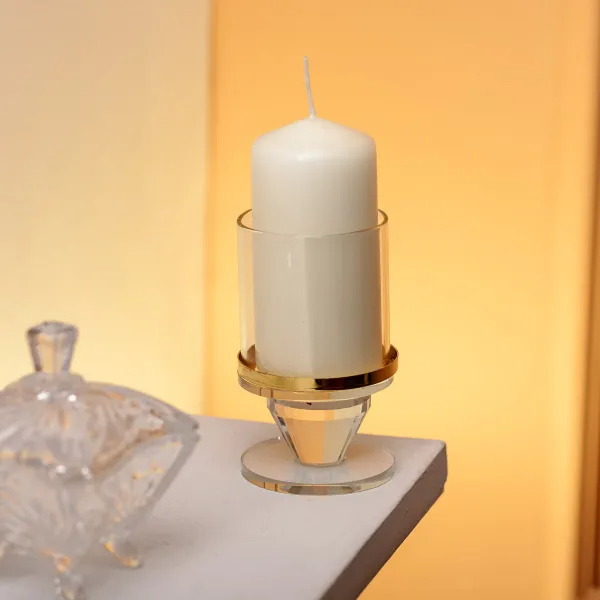 Подсвечник декоративный YIMI стеклянный с позолотой 10 см Прозрачный - фото 2