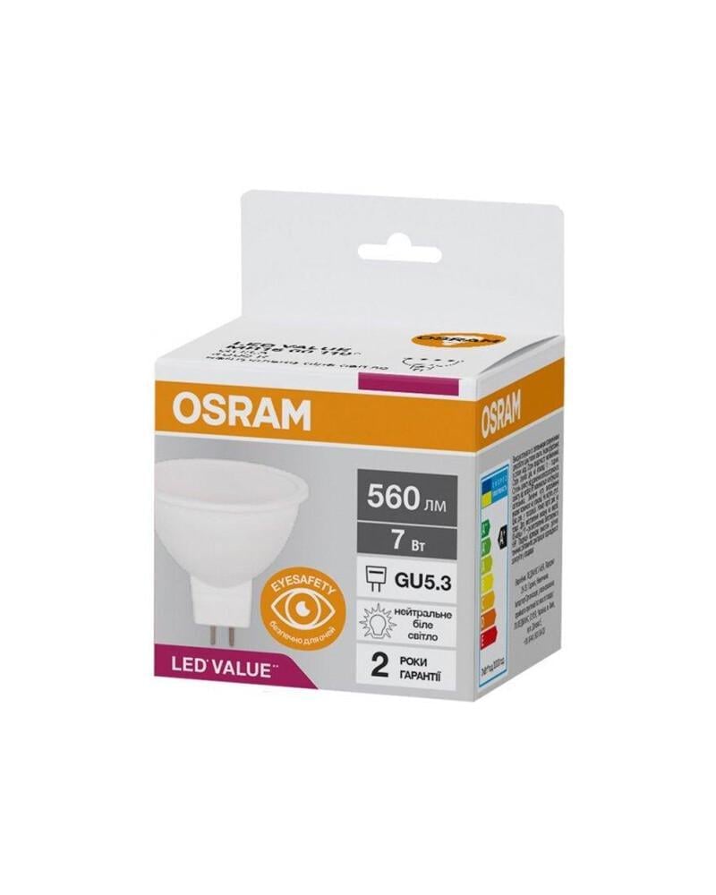 Светодиодная лампа Osram 4058075689343 LED GU5.3 MR16 60 7W/840 4000K 560Lm 230V (24421914)