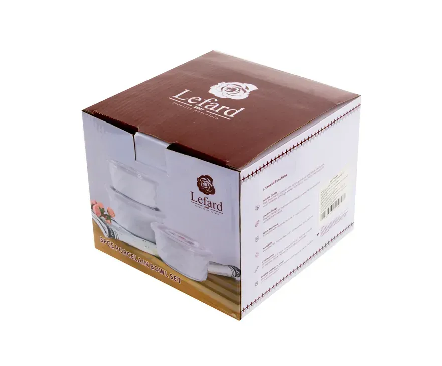 Набор фарфоровых салатников с крышками 3 шт. Белый (359-484) - фото 5