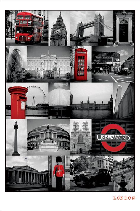 Постер плакат Лондон Красный Коллаж/London Red Collage 61x91,5 см