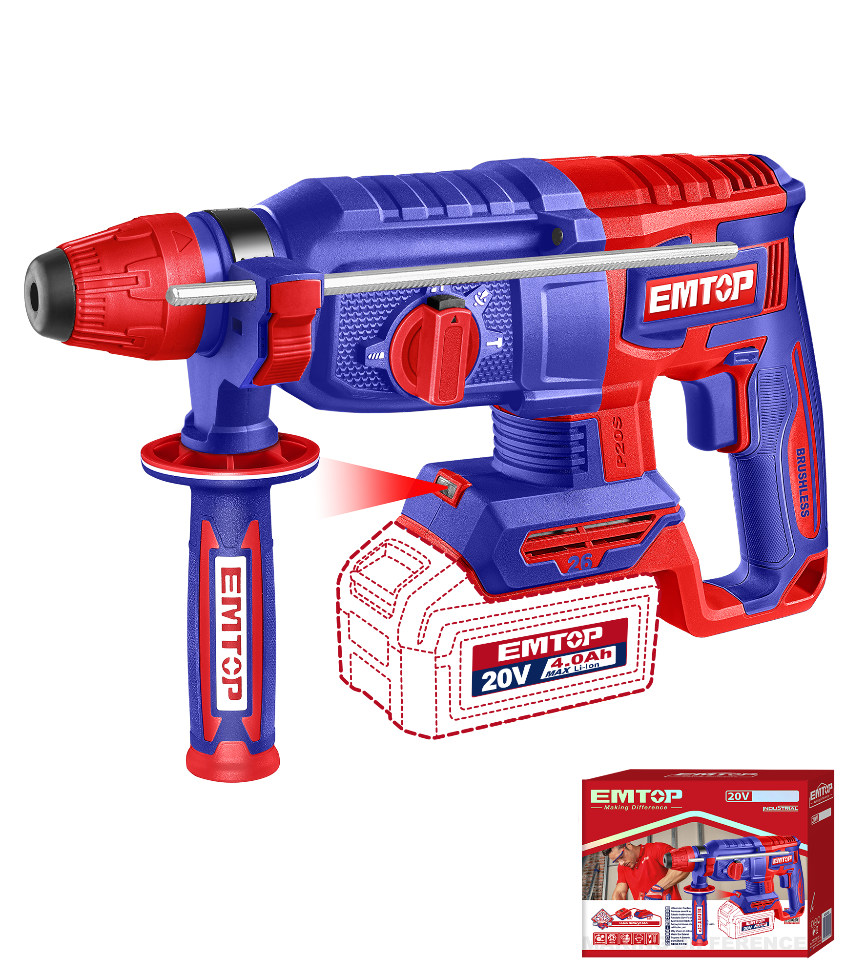 Перфоратор акумуляторний EMTOP ELRH20268 без АКБ та ЗП
