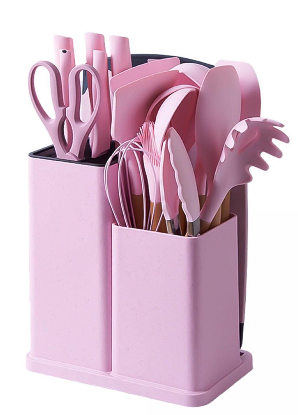 Набір кухонного приладдя на підставці Good Idea із силікону з бамбуковою ручкою 19 пр. Рожевий (S19L)