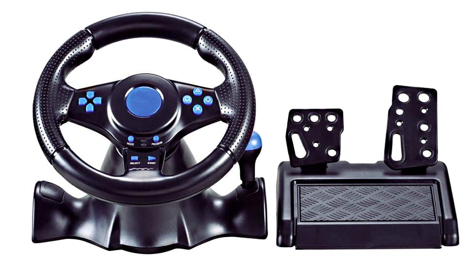 Ігрове кермо з педалями Vibration Steering wheel для перегонів і подвійною вібрацією для ПК 3в1 (10741158)