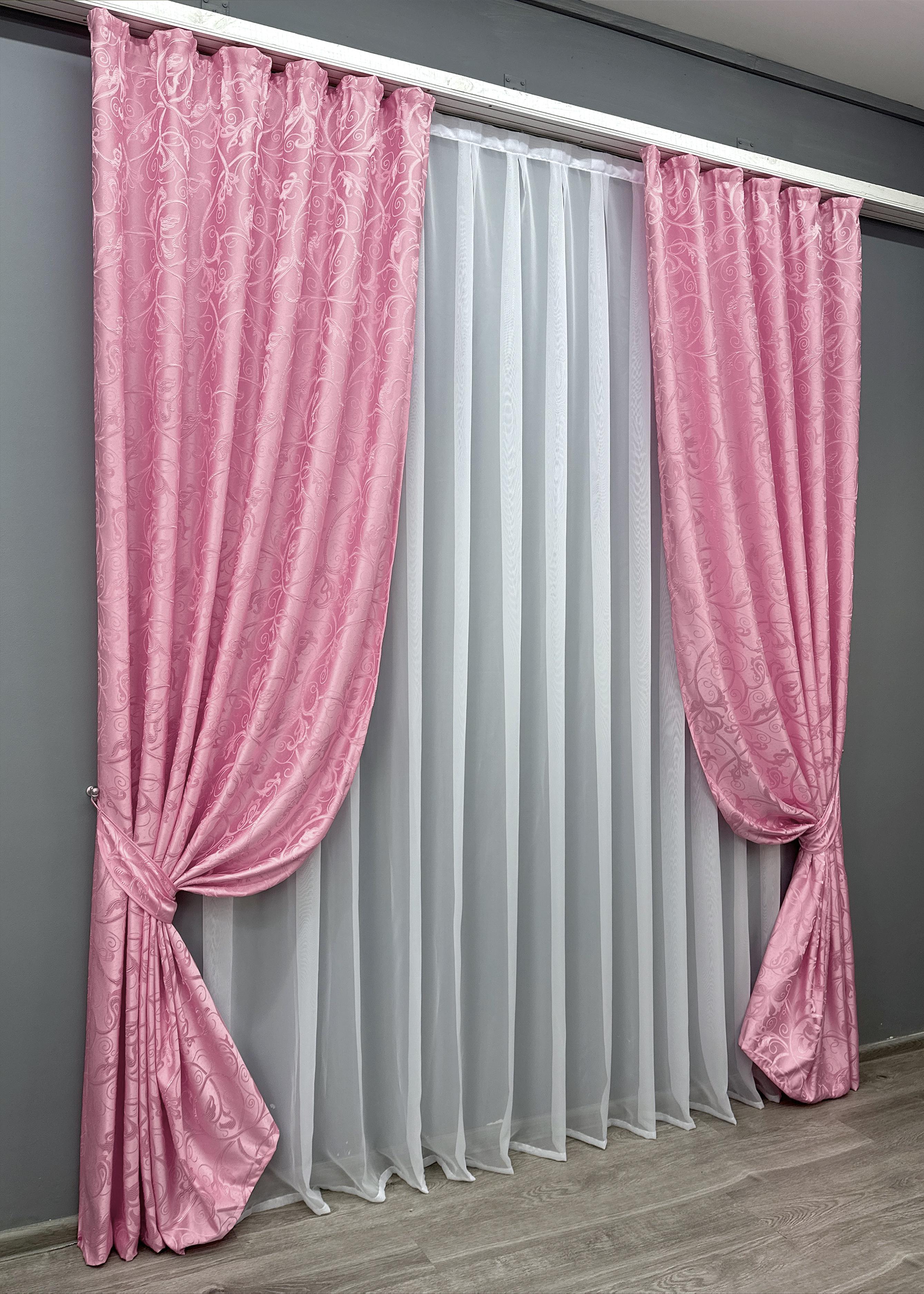 Комплект штор VR-Textil № 1731ш жаккард 100х270 см 2 шт. Розовый (31-801) - фото 2