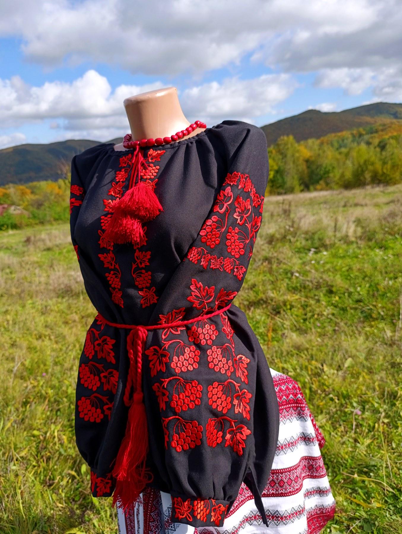 Вишиванка жіноча Червона Калина натуральному домотканому полотні р. 60 Чорний (2411640813) - фото 2 Вишиванка жіноча Червона Калина натуральному домотканому полотні р. 60 Чорний (2411640813) - фото 2