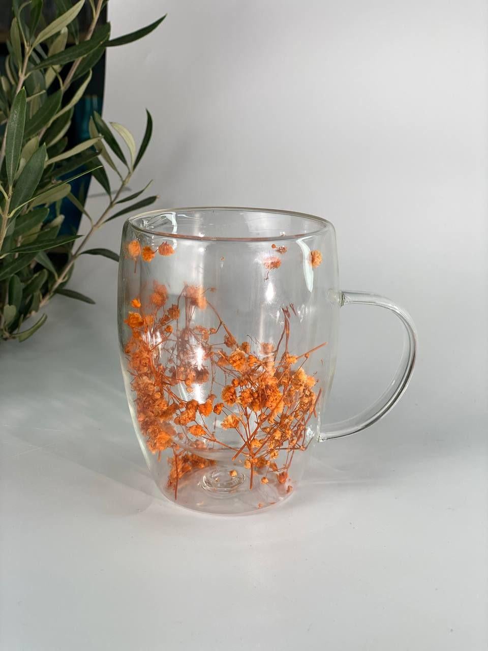 Кружка з подвійного скла Квіткове диво-4 350 мл (2118)