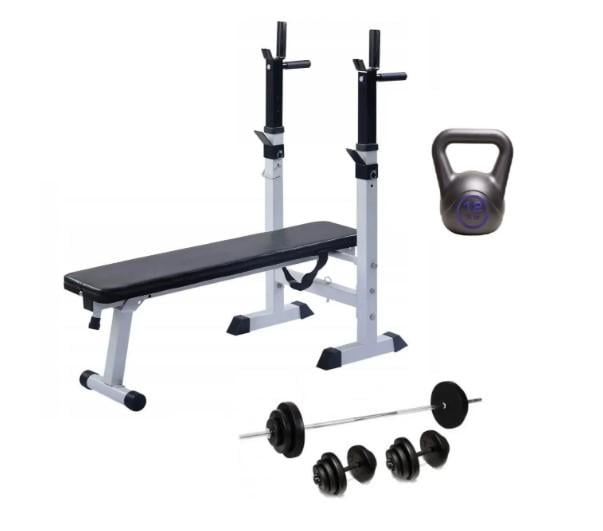 Лава для жима WCG со стойками/штанга/гантели 90 кг/гиря 12 кг
