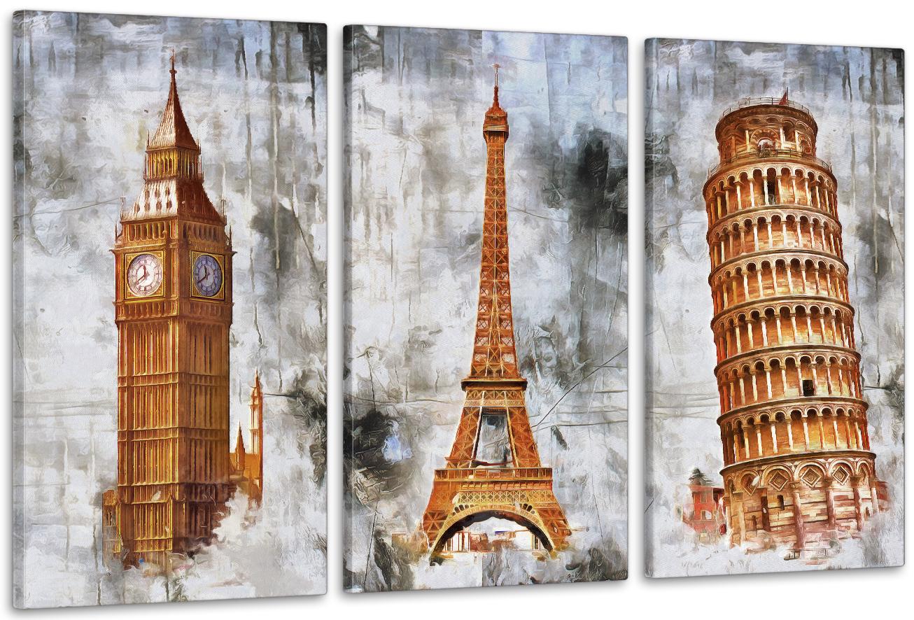 Картина модульная в гостиную/спальню Лондон-Париж-Рим 70х130 см (ART-268_3A)