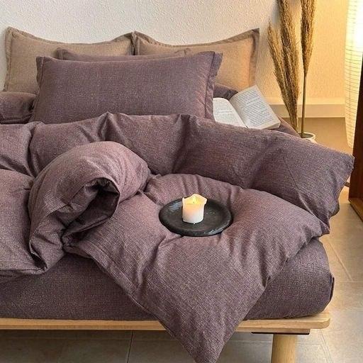 Комплекти постільної білизни Colorful Home з текстурою льону з простирадлом на резинці двоспальна Шоколадний (35454422)