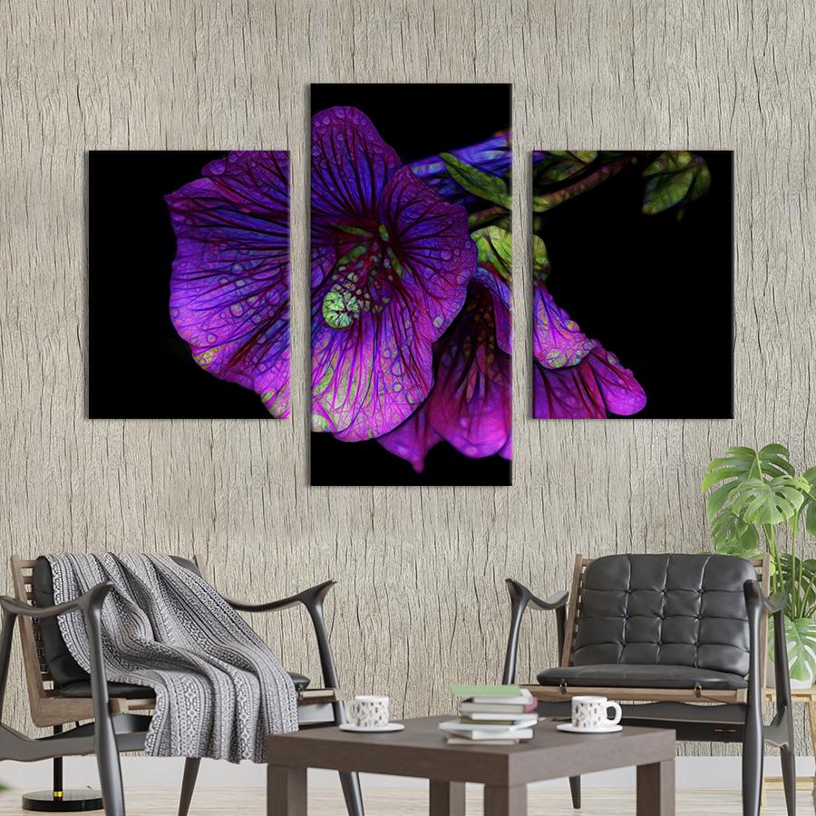 Картина на холсте триптих Яркие неоновые цветы 96x60 см (1001-32)