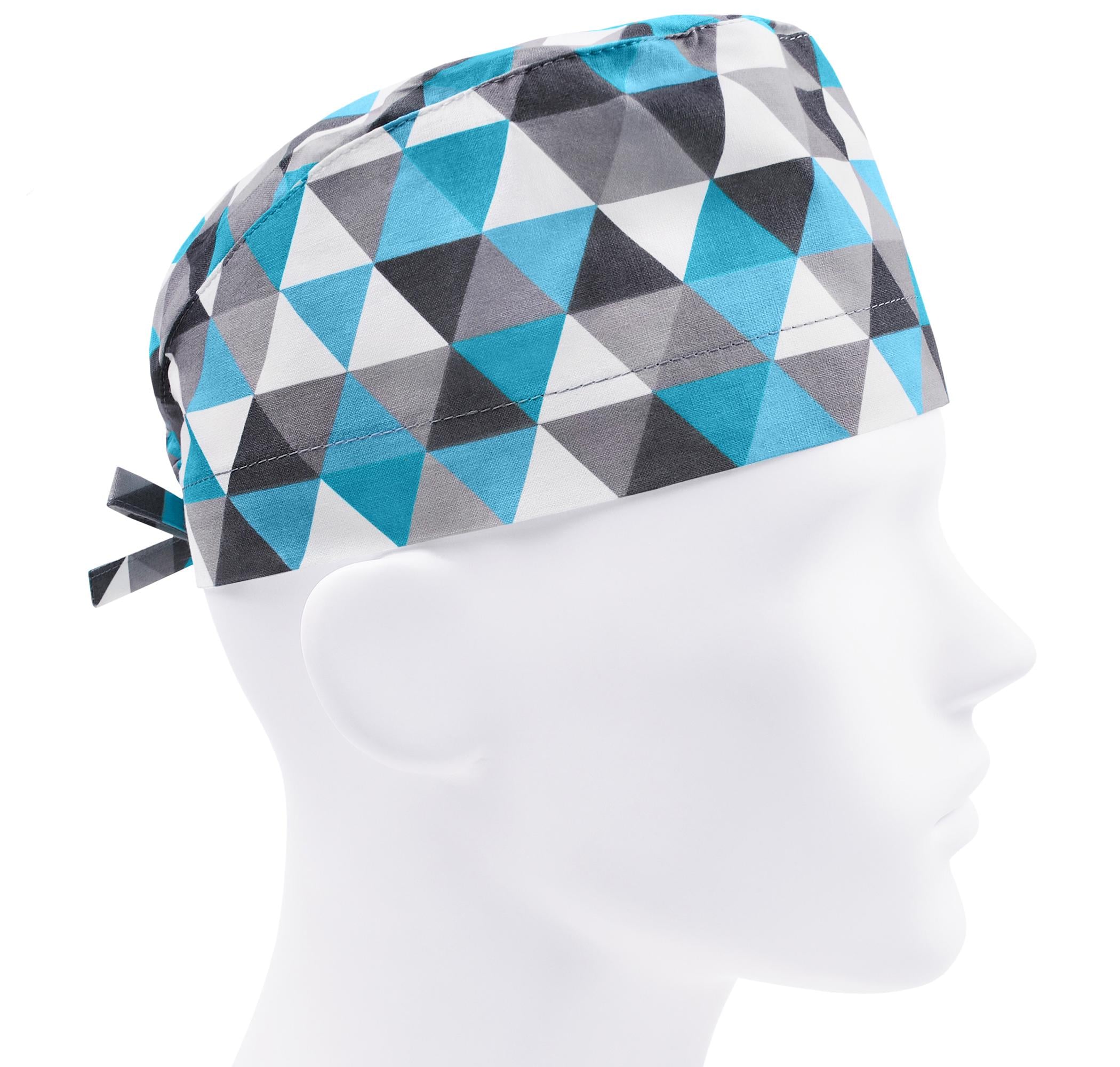 Шапочка медицинская мужская FloralScrubs Треугольники голубые универсальная (М100)