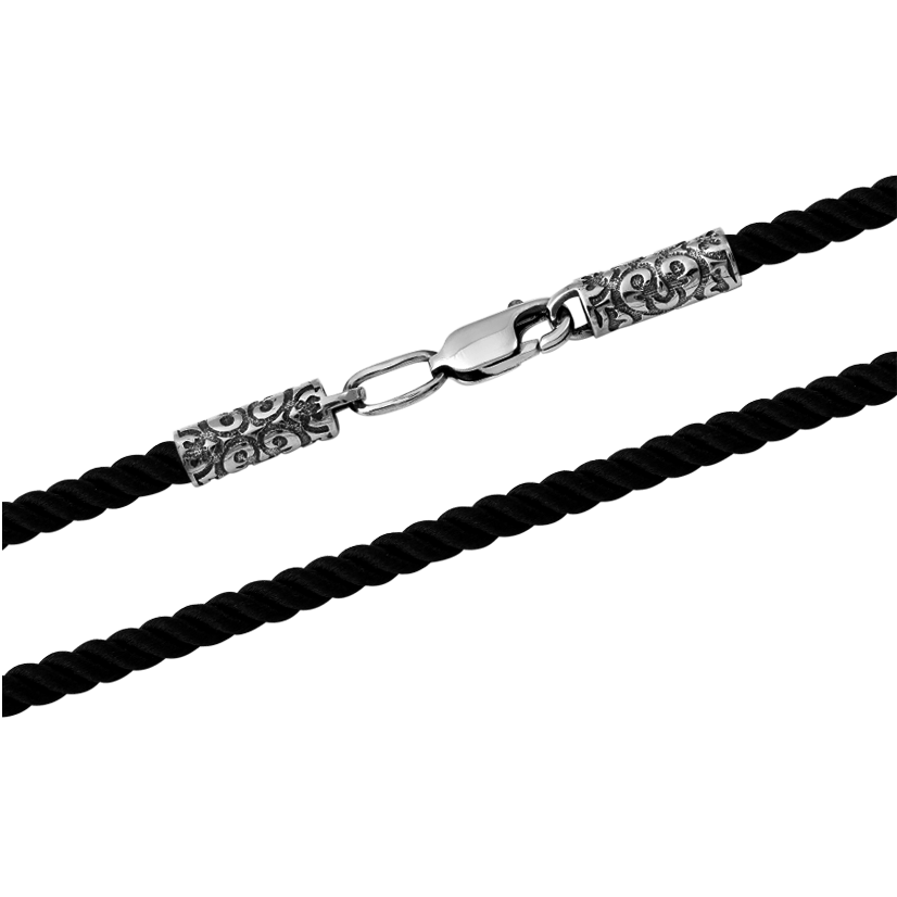 Шнурок синтетический для кулона с серебряной застежкой Черный