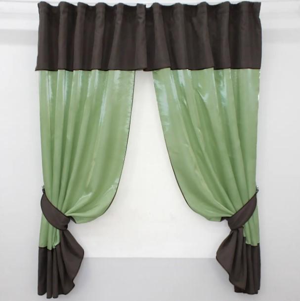 Шторки кухонные с ламбрекеном 285х170 см Оливковый/Какао (073к)