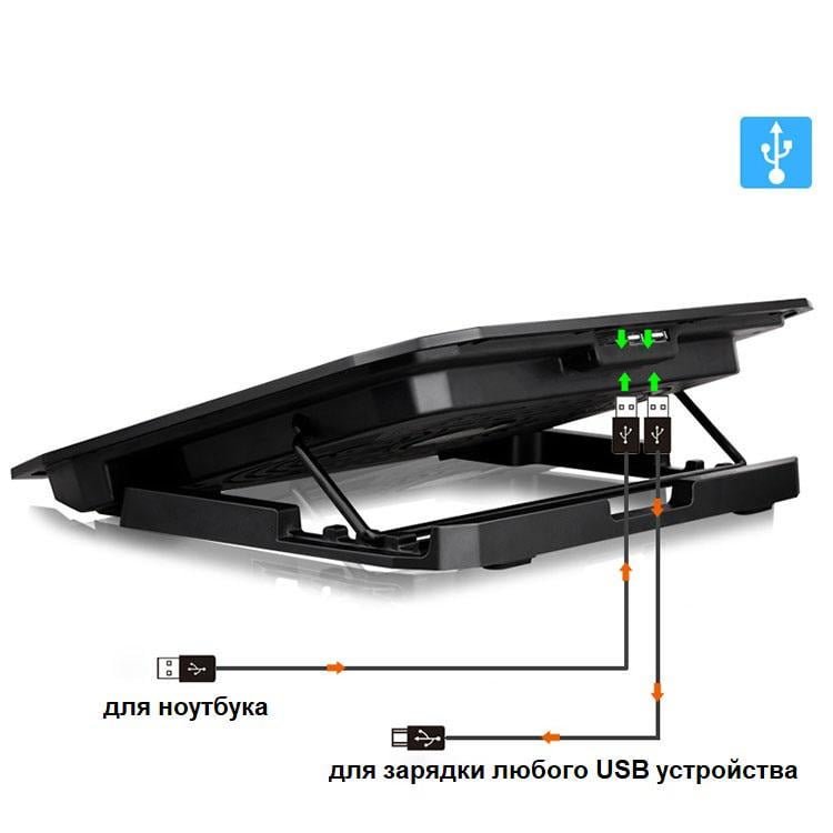 Підставка для ноутбука VHG N106 2 fans speeder Laptop Cooling Pad з охолодженням Black - фото 2