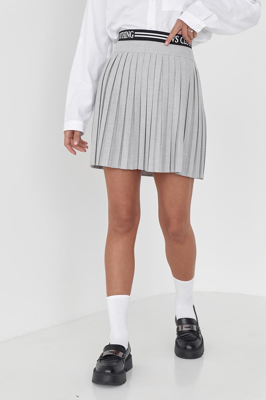 Юбка плиссе с резинкой на талии L Серый (L-03094-Серый)