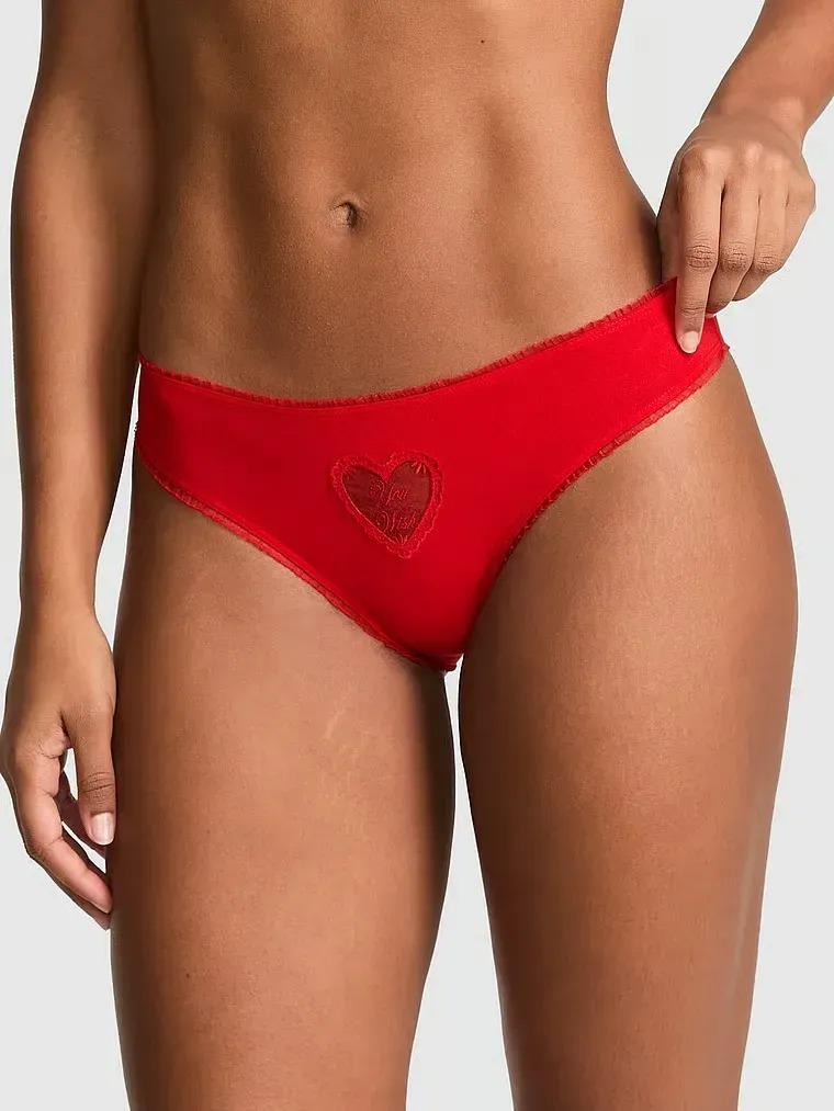 Трусики чики Victoria's Secret Pink Cotton Cheeky Panty L Красный (27170263)