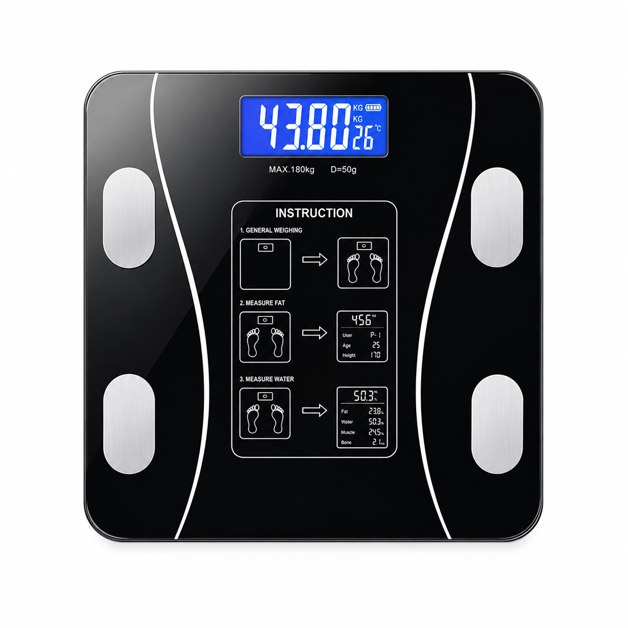 Весы умные напольные Scale One с Bluetooth до 180 кг Black