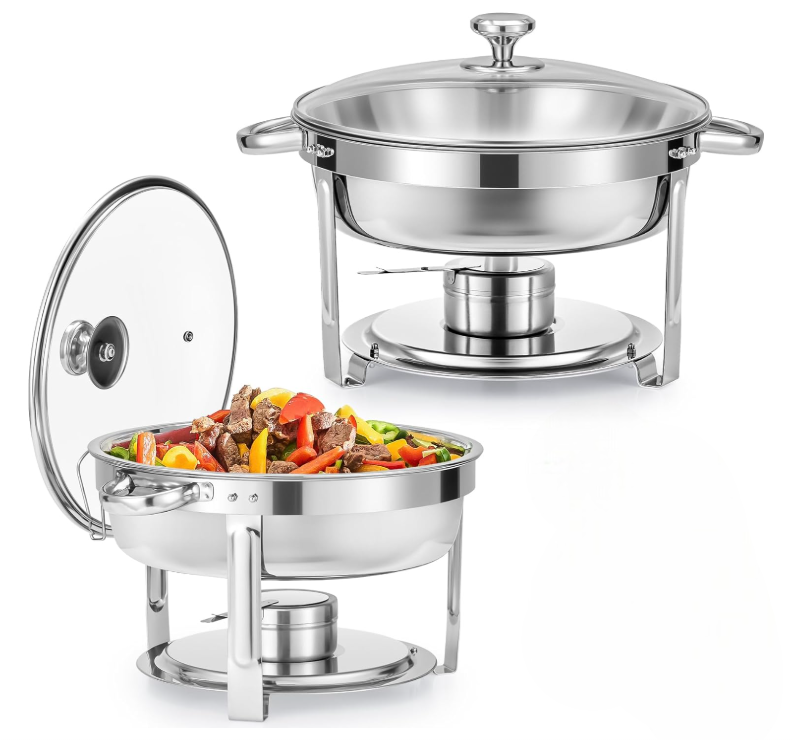 Набір мармітів з нержавіючої сталі зі скляною кришкою WILPREP круглі з підігрівом на паливні 5,5 л 2 шт. (2899267540)