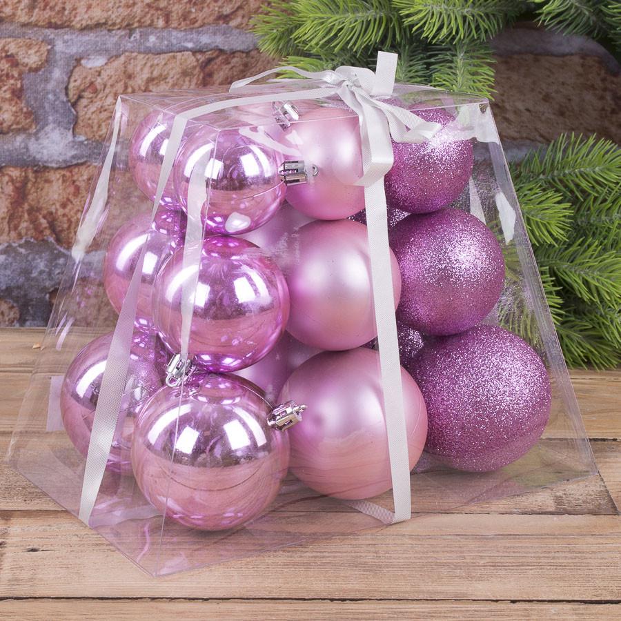 Шары новогодние разноразмерные 18 шт. Розовый (1221-5)