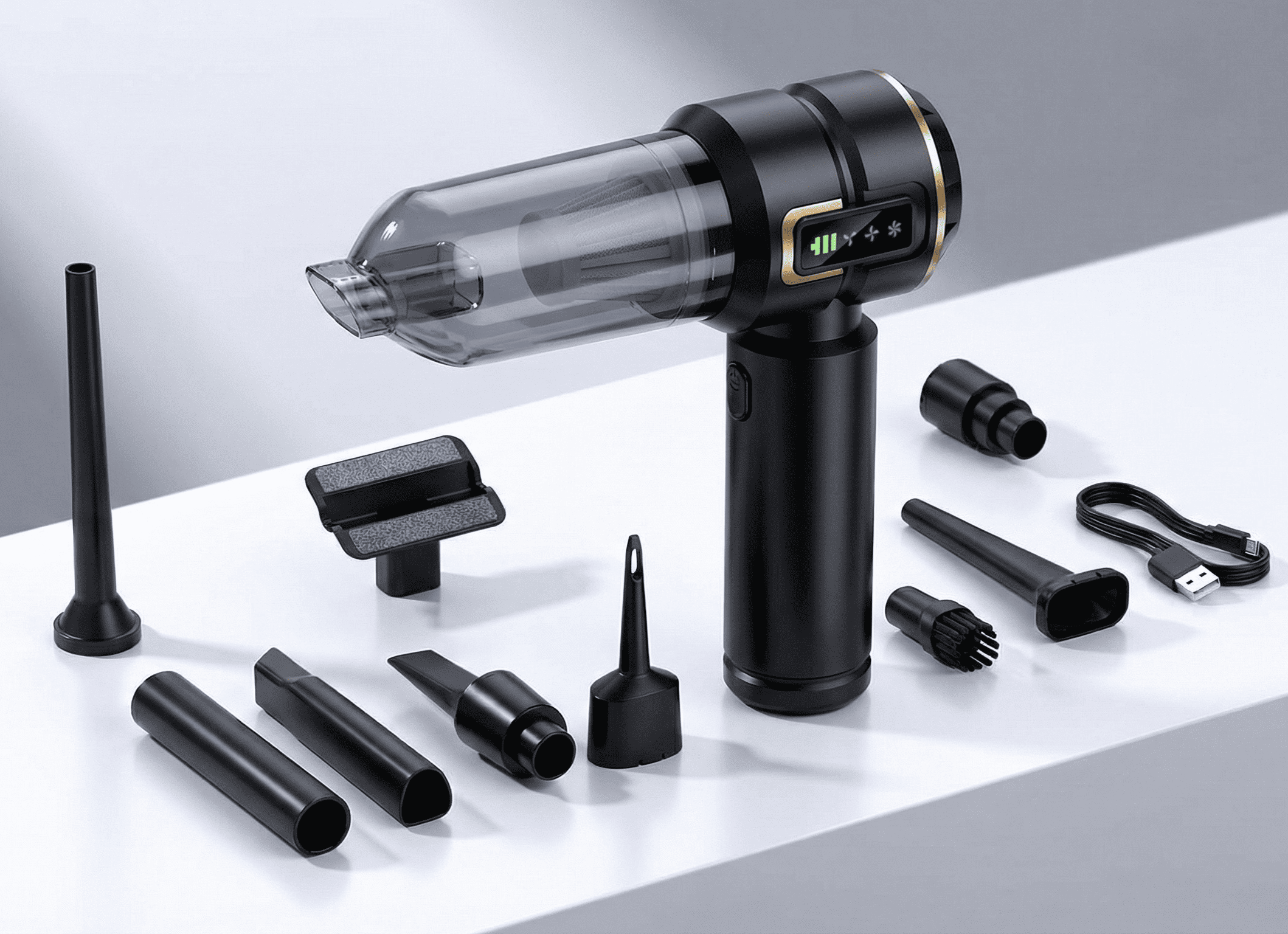 Автопылесос беспроводной 4в1 аккумуляторный с OLED-дисплеем и HEPA-фильтром/8 насадок 6000 мАч Черный (HP-11-6697BB)