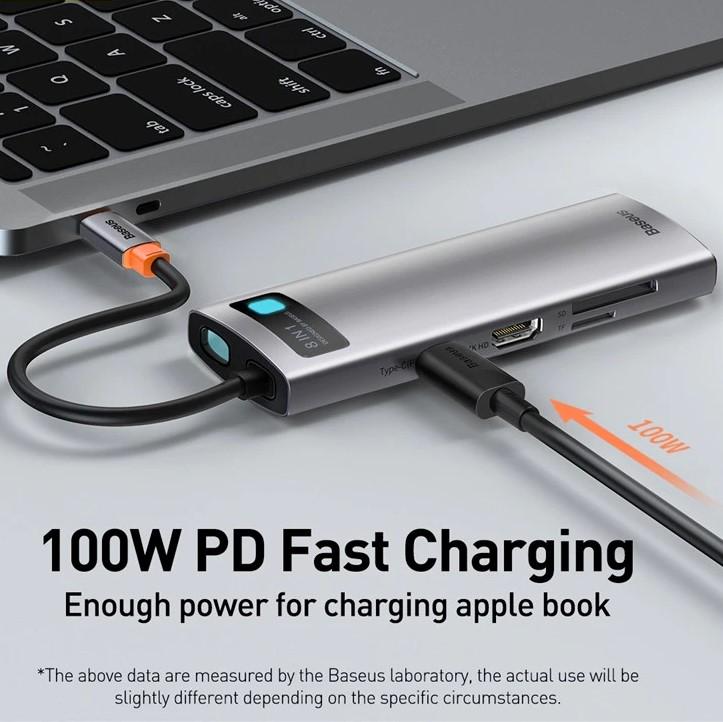 USB хаб BASEUS Metal Gleam Series 8in1 Multifunctional Type-C HUB Docking Station Gray (CAHUB-CV0G) - фото 3 USB хаб BASEUS Metal Gleam Series 8in1 Multifunctional Type-C HUB Docking Station Gray (CAHUB-CV0G) - фото 3