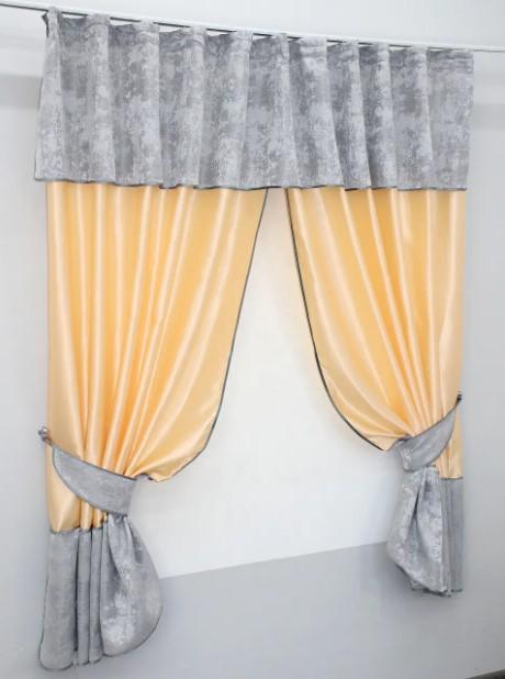 Шторки кухонные с ламбрекеном 270х170 см Персиковый/Серый (073к) - фото 2 Шторки кухонные с ламбрекеном 270х170 см Персиковый/Серый (073к) - фото 2