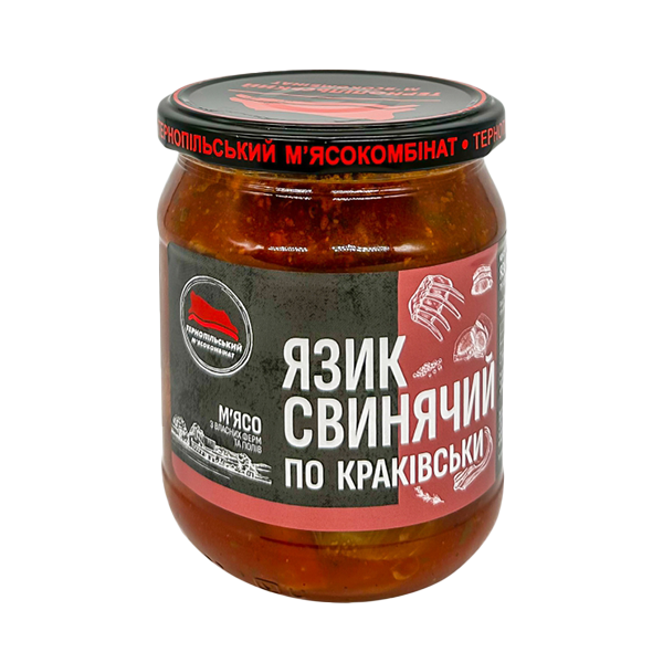 М'ясна консерва Тернопільський м'ясокомбінат "Язик свинячий по краківськи" 500 г (23915189)