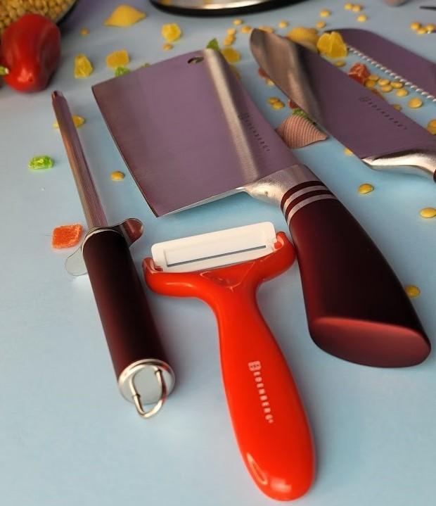 Набор кухонных ножей с подставкой Edenberg EB-913 9 предметов Красный (2530555666) - фото 7 Набор кухонных ножей с подставкой Edenberg EB-913 9 предметов Красный (2530555666) - фото 7