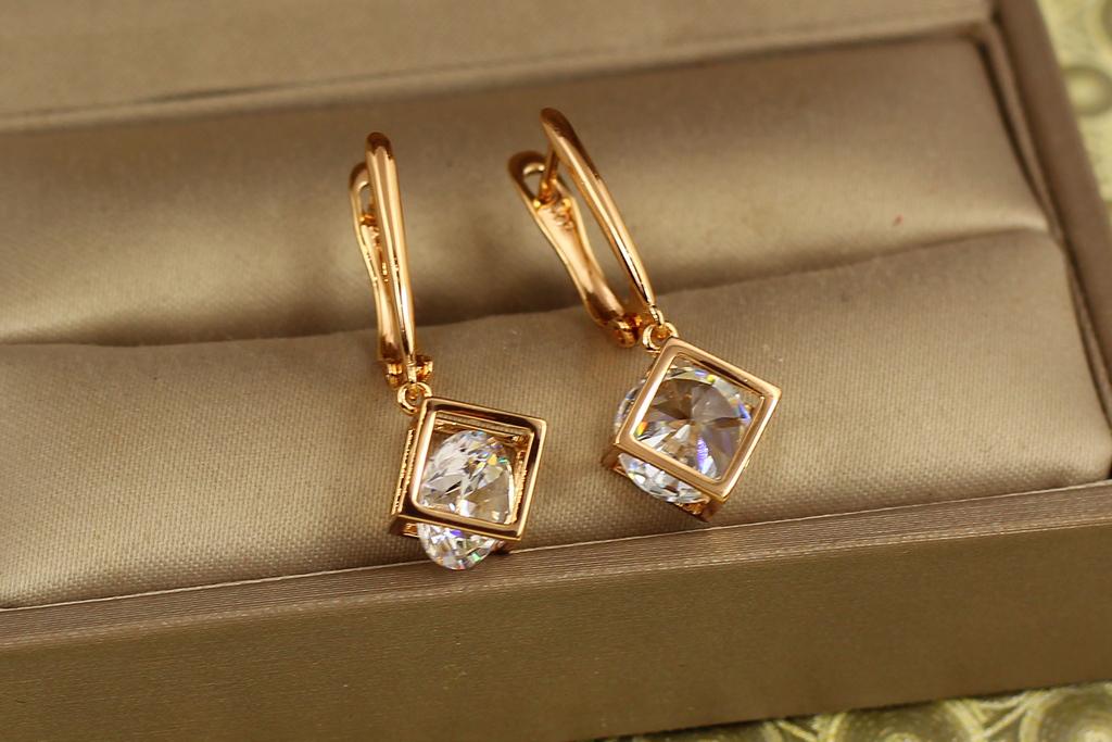 Серьги подвески Xuping Jewelry кубики 2,8 см Золотистый (30462025)