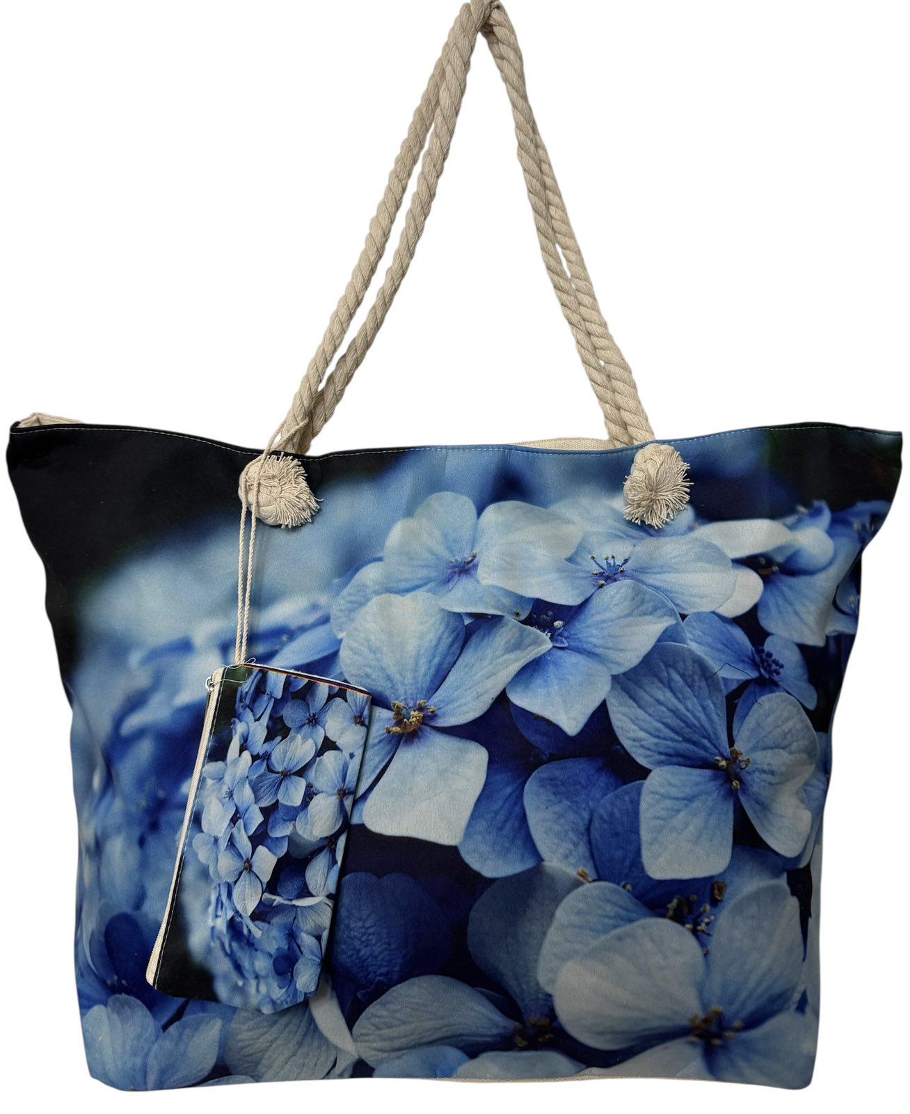 Сумка пляжна жіноча з тканини на блискавці 20-60 см Бежевий з блакитним