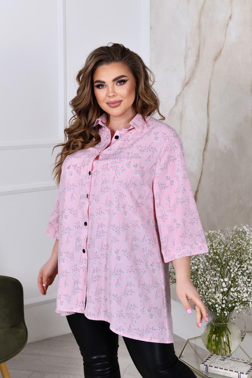 Блузка свободного фасона р. 52-54 Розовый (3627) - фото 3