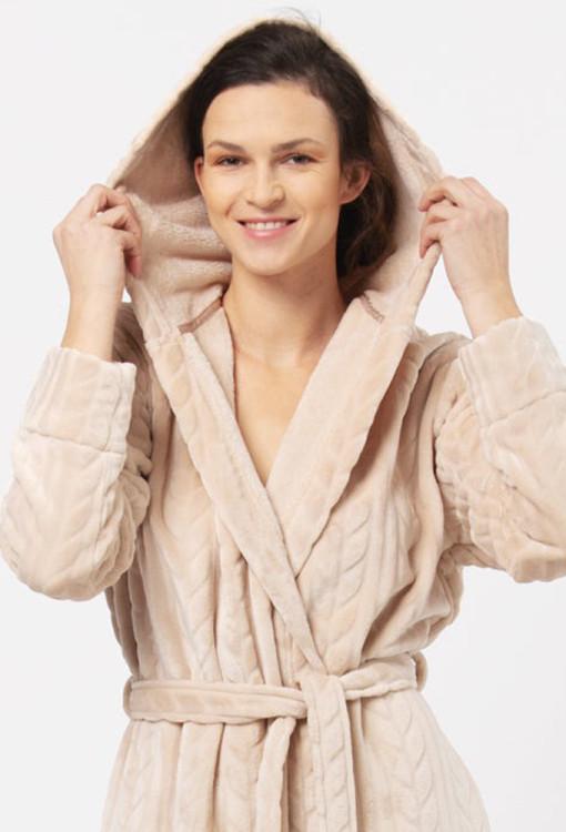 Халат женский KEY LGL 200 B24 плюшевый с капюшоном и боковыми карманами S/M Бежевый (2391910932) - фото 5 Халат женский KEY LGL 200 B24 плюшевый с капюшоном и боковыми карманами S/M Бежевый (2391910932) - фото 5