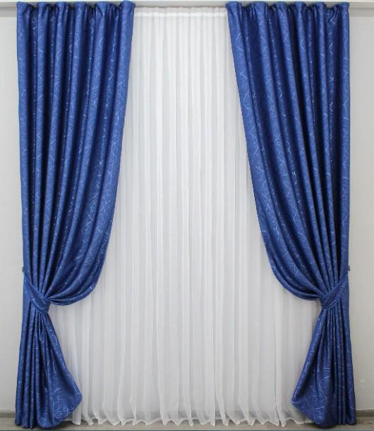 Комплект штор Саванна лен/блекаут/рогожка 1,5х2,7 м 2 шт. Синий (588ш)