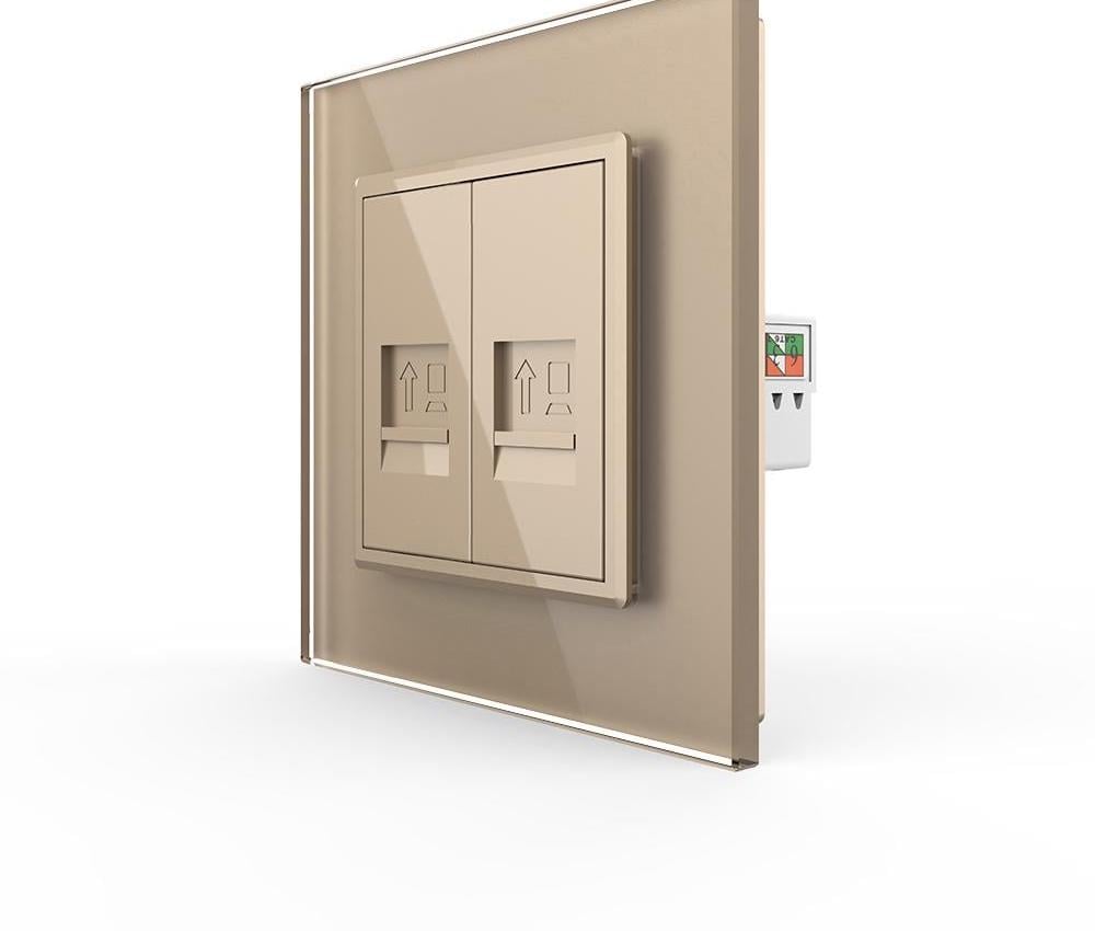 Розетка комп’ютерна подвійна LIVOLO RJ-45 дизайнерська настінна скляна рамка Золотий (VL-C7FCCP/FCCP-2AP)