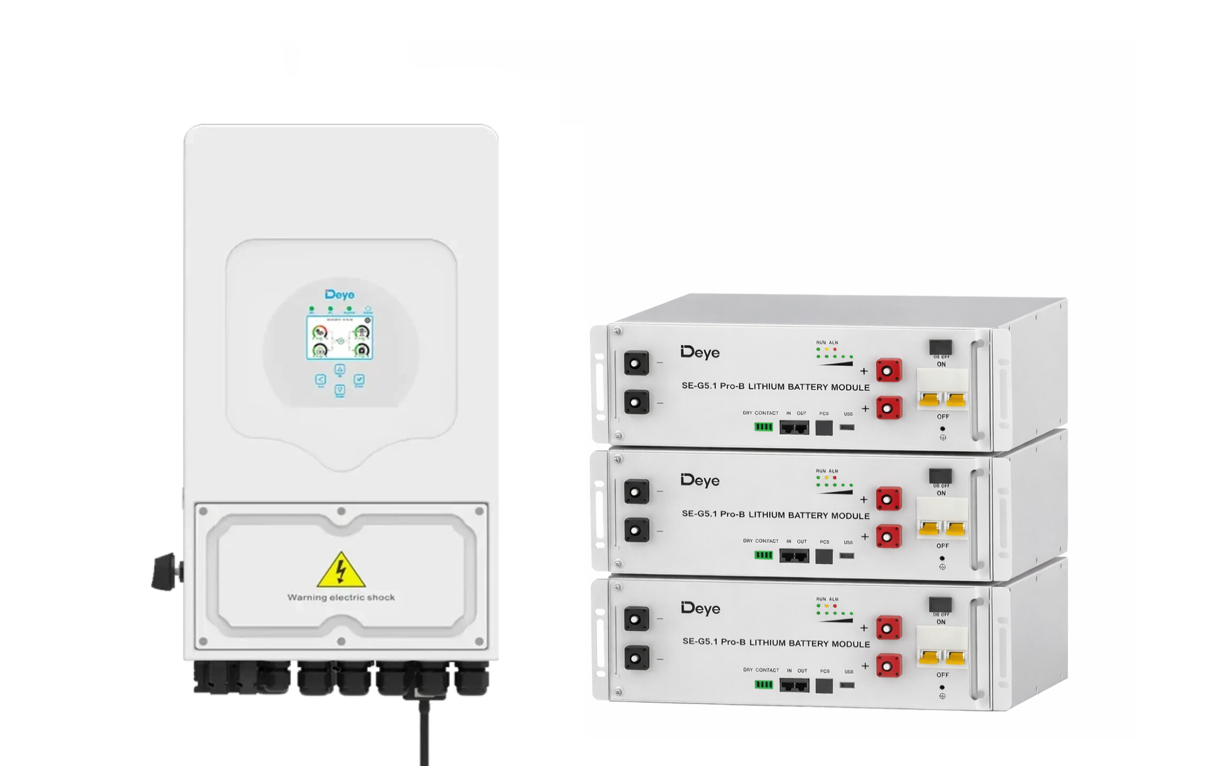 Инвертор гибридный Deye SUN-8K-SG05LP1-EU 8 кВт и три батарейки Deye SE-G5.1 Pro-B 5,12 кВт·ч White (33087620)