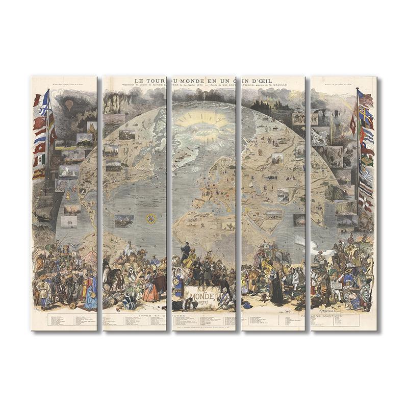 Винтажная карта Вокруг света в мгновение ока 5 модулей 70x105 см