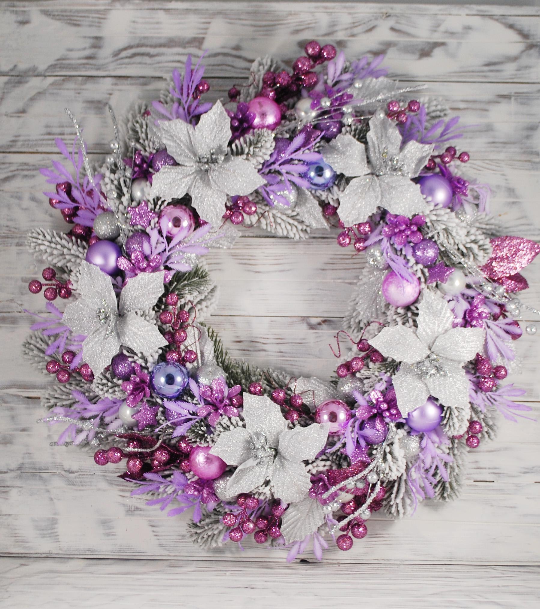 Вінок новорічний 43 см Бузковий/Білий (4933482) - фото 3