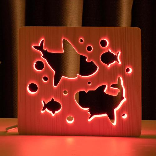 Ночник из дерева ArtEco Light LED RGB Две акулы и рыбки с пультом (1020431)