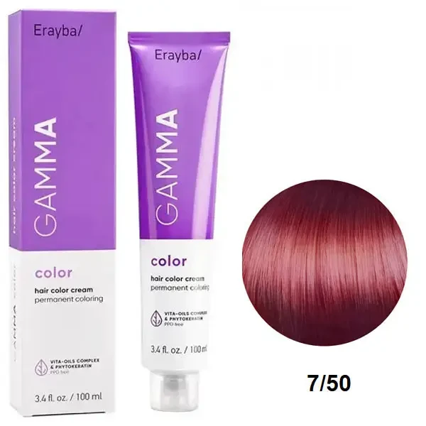 Краска для волос перманентная Erayba Gamma Color Cream 7/50 Махагоновый блонд 100 мл