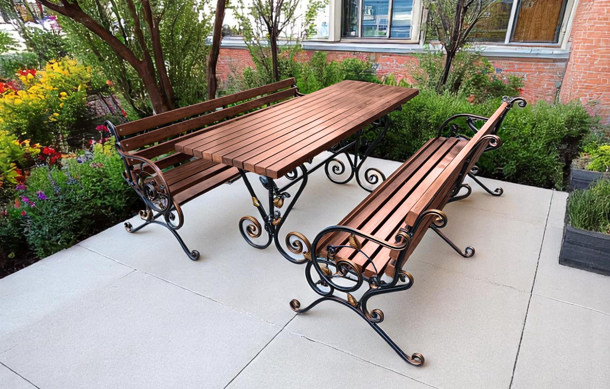 Стол кованый садовый Камелия для дачи/терассы/беседки 1300х700х800 мм Черешня - фото 3
