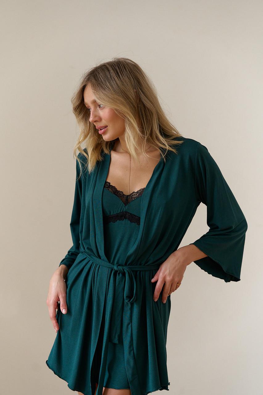 Домашний костюм женский Merelini трикотажный халат и пеньюар L-XL Изумрудный (2032305801) - фото 3 Домашний костюм женский Merelini трикотажный халат и пеньюар L-XL Изумрудный (2032305801) - фото 3